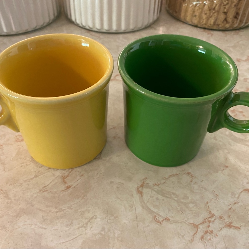 Fiesta was Yellow and Green Ceramic Mugs